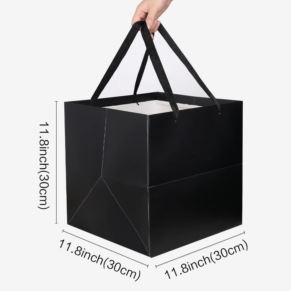 11.8" Large Gift Bag,Square Reusable Gift Bags Large for Birthday Wedding Christmas Presents Doll (Black) - Image 5