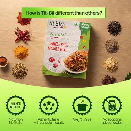 Image of Tit-Bit Chinese Bhel Mix Pack of 5 (250gm) Chowmein Masala, No Onion No Garlic, Quick & Easy to Cook Chinese Bhel Masala