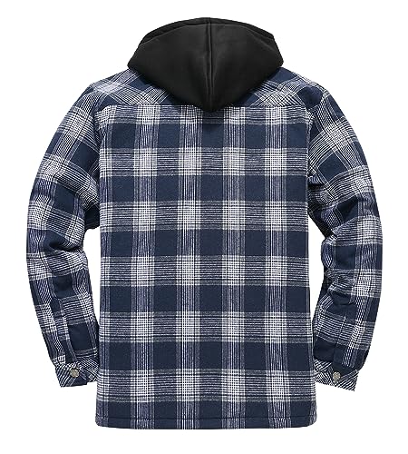 WenVen Men's Sportswear Insulated Plaid Flannel Quilted Shirt Jacket, Blue, 3XL