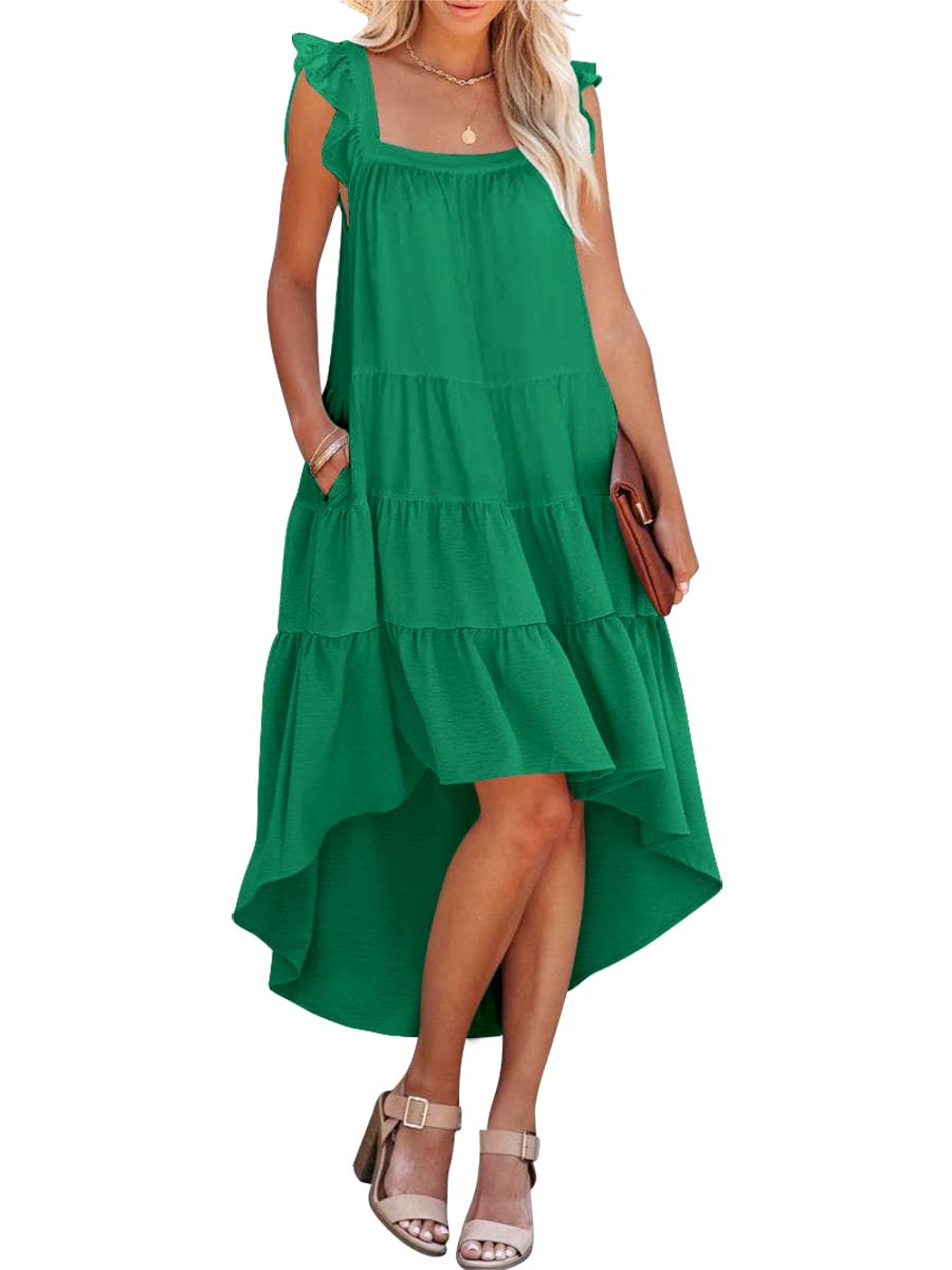 Prinbara 2022 Women's Summer Midi Dress Sleeveless Ruffle Sleeve