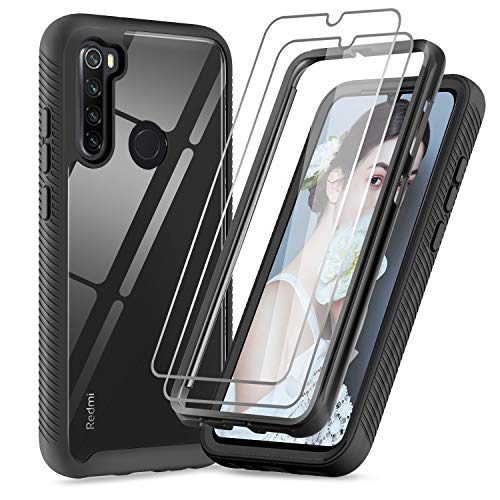 LeYi Funda Xiaomi Redmi Note 8 con [2 Unidades] Cristal Templado, Carcasa Transparente Silicona Hard PC y Suave TPU Capa Doble Bumper Slim Antigolpes Protector Case Movil Cover Redmi Note 8, Negro