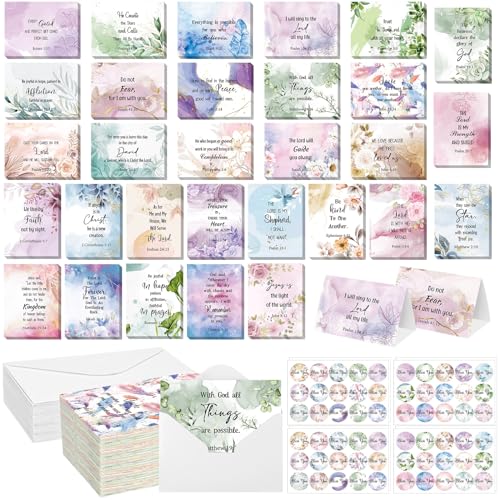 Image of 120 Set Inspirational Christian Greeting Cards Bulk with Envelopes Scripture, Inspirational Bible Verse of Christian Greeting Card for Christmas Thanksgiving Birthday Gift, 4 x 6''(Watercolor Flower)
