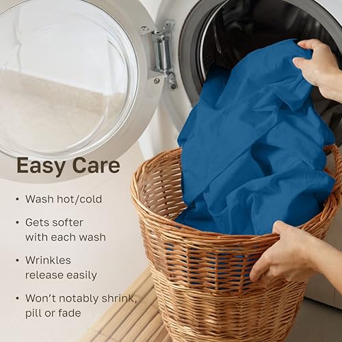 Image of California Design Den King Size Pillow Cases Set of 2-400 Thread Count Sateen, Natural 100% Cotton Pillowcases King, Soft, Roomy and Breathable - Cobalt Blue