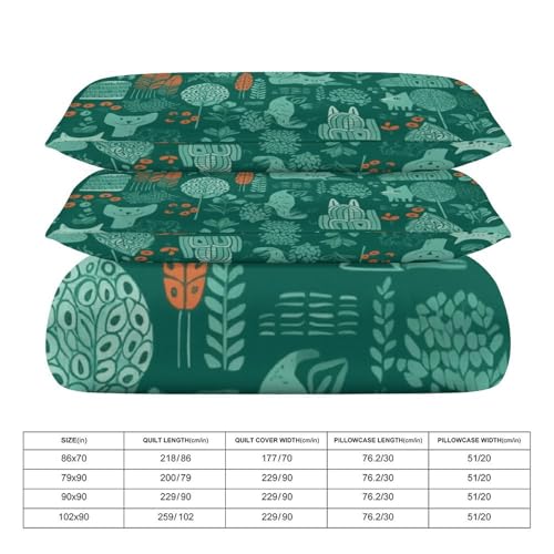 Couette pour grand lit style nature avec parure de lit 3 pièces animaux verts