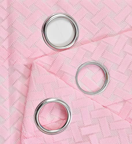 Image of Sheer Net Semi Transparent Home Decor Curtains for Living Room, Balcony Doors and Windows Panel, Parda, Eyelets Hanging, Pink Criss-Cross, 4 x 6 Feet, Pack of 2