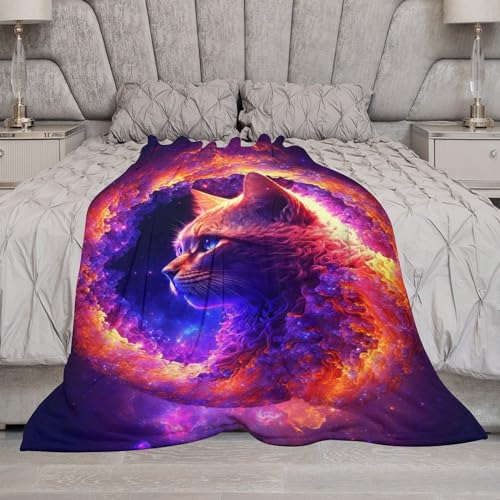 Couverture plaid psychedelic chat douce couverture chaude flanelle voyage - 8