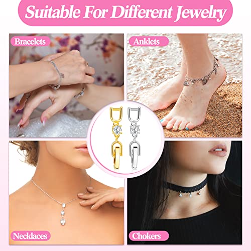 12 Pcs Bracelet Extender Clasp Fold Over Necklace Extenders Bracelet Extension Crystal Rhinestone Extender Plated Extension Clasps For Bracelet Making Necklace Anklets (Gold, Silver) #TOP5