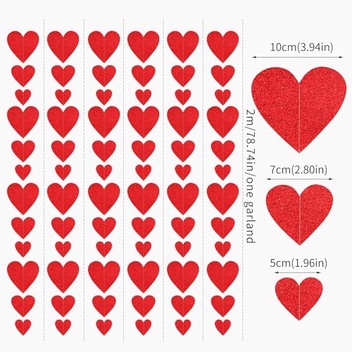 Image of Valentines-Day Party Decorations Red Heart-Garland - 52ft Special Night Galentines Hanging Streamers Banner,Girl Romantic Wedding Anniversary Baby Bridal Shower Engagement Mohters Decor Panduola