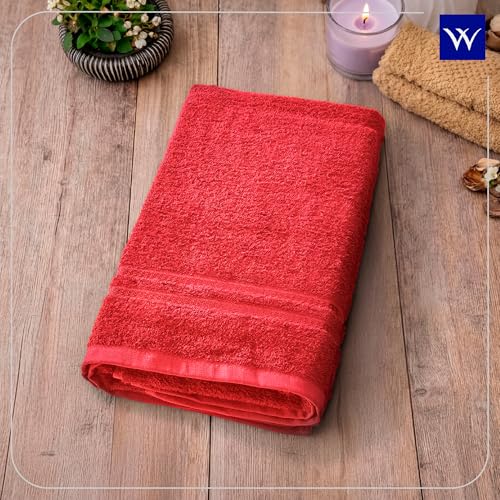 Image of Welspun 100% Cotton Quick Dry Bath Towel | High Absorbency Super Soft, Fast Drying Towels for Bath | 380 GSM Large Size Bath Towel for Men and Women | 70cm X 150cm - Red