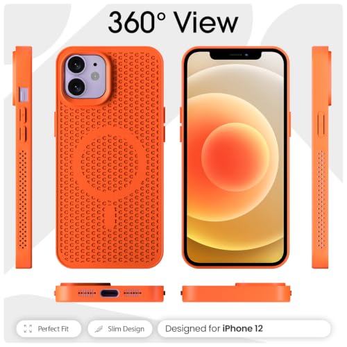 Image of Pikkme Back Cover for iPhone 12 /12 Pro | Honeycomb Cooling Design | Silicone Heat Dissipation | Mag-Safe Compatible | Shockproof Camera Protection Bumper Case (Orange)
