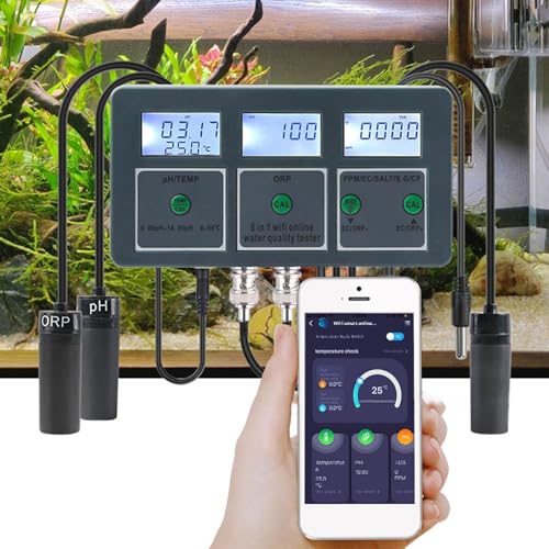 8 in 1 PH EC SALT ORP TDS CF TEMP Tester Online della qualità 'acqua per Acquari, Coltura, Laboratori, Spa, Piscine, con Monitoraggio Remoto e Ricezione Dati in Tempo Reale per
