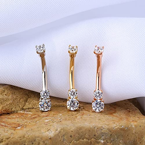 Oufer 14K Solid Gold Belly Navel Button Ring Clear 5A Cubic Zirconia Design Belly Rings Piercing Jewelry #TOP1