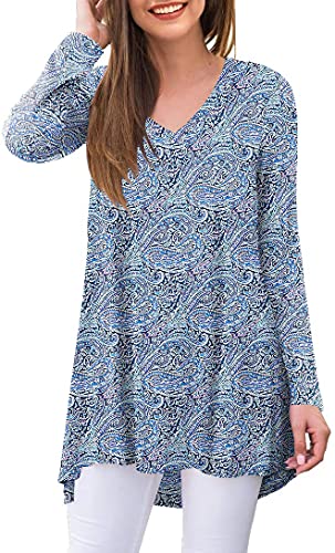 POPYOUNG Women's Fall Long Sleeve Tunic Tops for Leggings Crewneck Casual Blouse T-Shirt XL, Fl Cashew Cyan-Blue POPYOUNG Women's Fall Long Sleeve Tunic Tops for Leggings Crewneck Casual Blouse T-Shirt XL, Fl Cashew Cyan-Blue