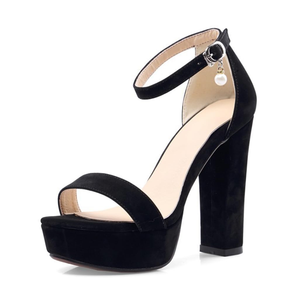 Sandali con Tacco Chunky da Donna 12CM con Cinturino alla Caviglia, Scarpe con Piattaforma e Fibbia
