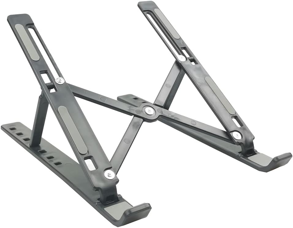 SATIS Adjustable Laptop Stand for Desk, Portable Plastic Laptop Holder, Light Weight, Foldable Notebook Mount for iM(ac)/Laptop/Notebook Computer/Tablet. (Black)