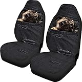 HUGS IDEA Anti-schmutzige Vollfahrzeug-Sitzbezüge, Denim, Tasche, Hund, Mops, Auto-Innen-Sitzbezüge, Schwarz