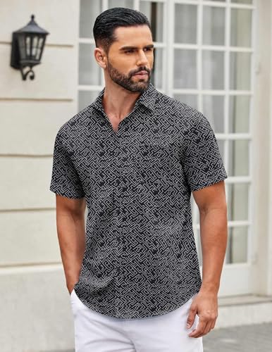 Image of COOFANDY Mens Short Sleeve Casual Button Down Shirts Summer Untucked Dress Shirts with Pocket