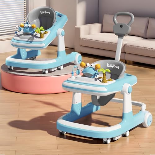Image of Baybee 3 in 1 Baby Walker for 6-18 Month Baby Boy Girl, Push Walker for Kids with Parental Handle & Height Adjustable Toddler Activity Walker with Musical Bar (Blue)