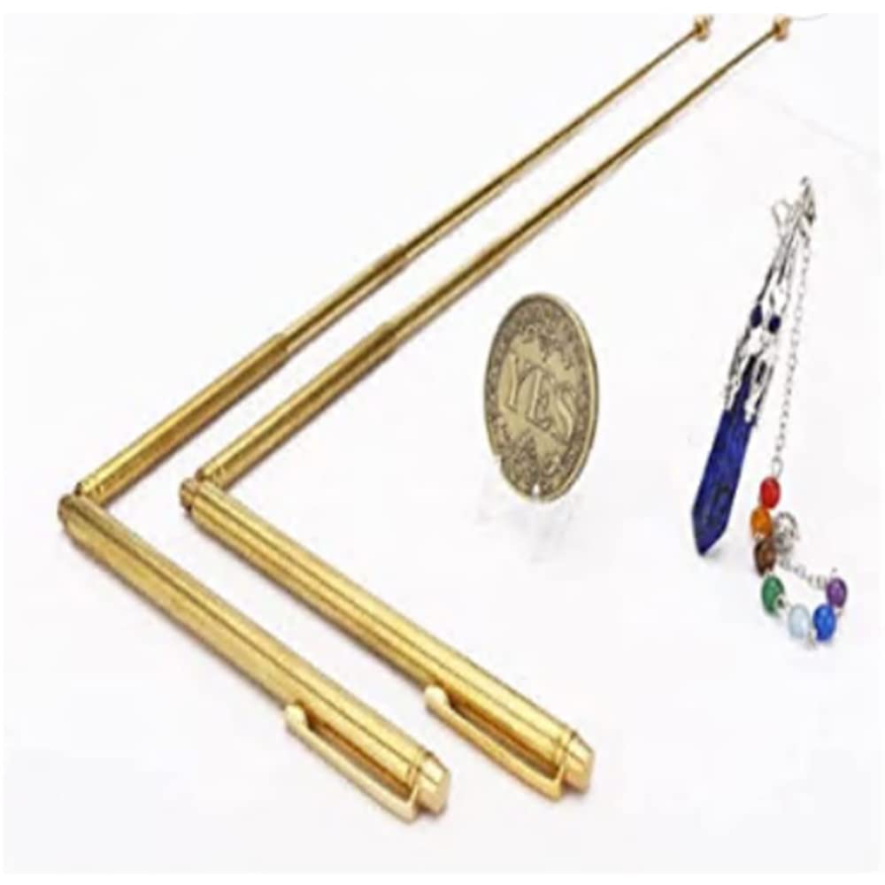 Tiges De Radiesthésie Cuivre 99,9% + Pendule Laiton Karnak - Kit Complet Détection Eau, Minéraux, Objets Perdus Avec Poignée Noyer