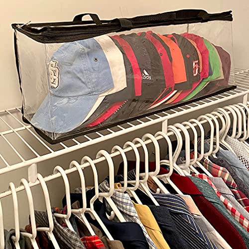 Evelots Large Clear Baseball Cap Storage Bag with Zipper and Black