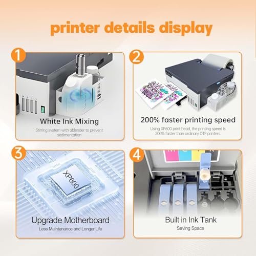 Image of A4 DTF Printer, XP600 Printhead DTF Transfer Printer Machine White Ink Mixing System & Anti-Clogging & Auto-Cleaning, High Speed Printing for T-Shirts & Fabrics (A4 Printer+Oven)