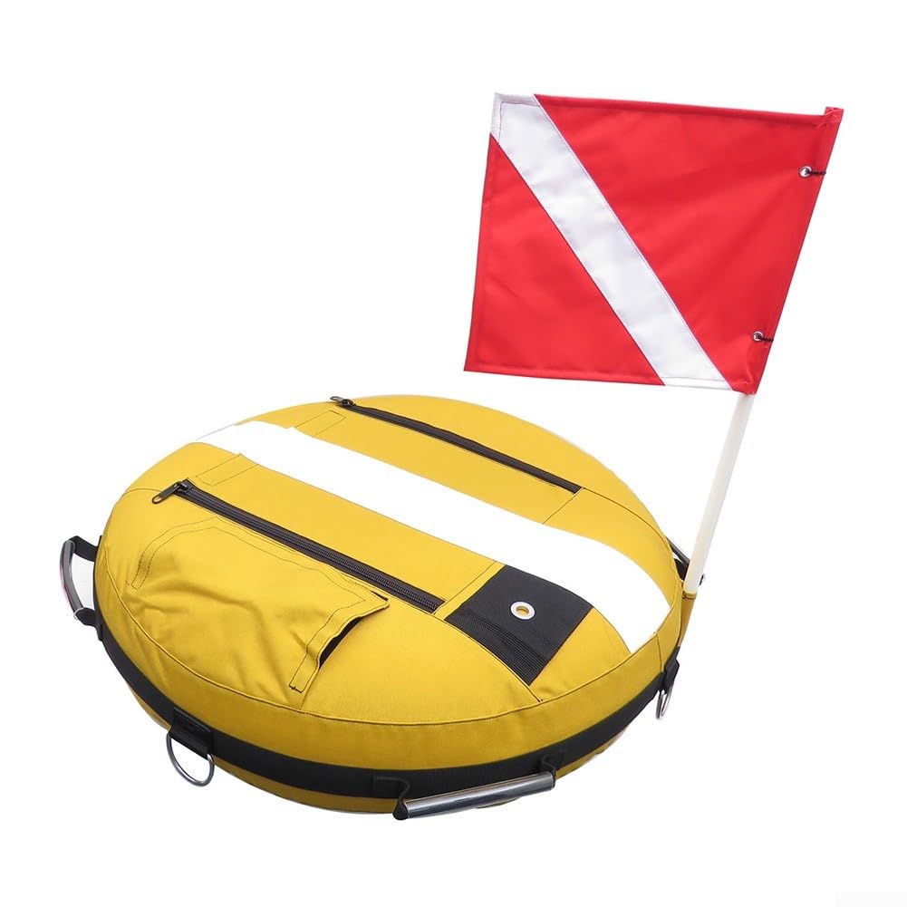 Boya de seguridad inflable para buceo libre y buceo con nailon recubierto, válvula de alivio de sobrepresión y cinco anillos de fijación de acero inoxidable (rojo)