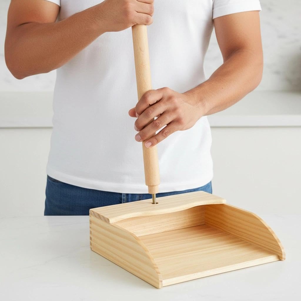 Wooden Dustpan – Long Handle Standing Dust Pan for Home, Lobby, Shop, Garage & Yard