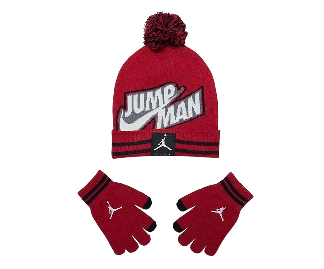 Nike Jumpman Glove & Beanie Hat Boys Clothing Set Size OSFM, Color: Red/Black