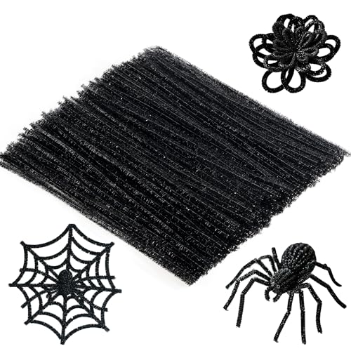 Image of Caydo 200 Pieces Glitter Black Pipe Cleaners | Thick Fluffy Chenille Stems for Arts & Crafts Making, Animals, Flowers, and Festival Decoration