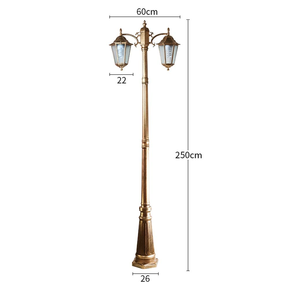 Creative Outdoor Waterproof High Pole Street Light European Retro 2 Heads Landscape 2M,2.5M,3.08M Villa Lamp Aluminum Alloy Antirust Garden Lawn,Brass-Height 2.5M (Brass Height 2.5M)