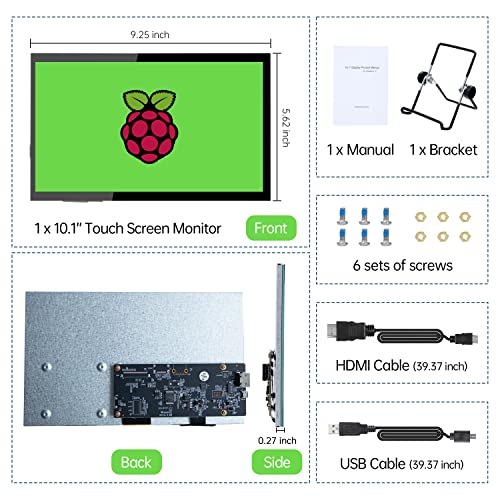 HAMTYSAN Raspberry Pi Touch Screen, 10.1 Zoll Bildschirm Monitor 1024x600 Kleiner tragbarer HDMI Monitor mit Ständer, IPS Bildschirm für Raspberry Pi 5/4/3/2/Zero/B/B+ Jetson Nano Win11/10/8/7 6