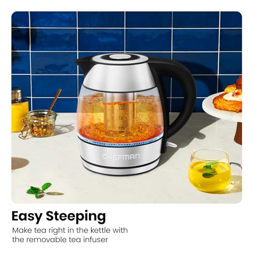 CHEFMAN Electric Kettle - 1.2L 1500W Hot Water Tea Pot with Infuser, BPA Free, Auto Shut Off, Boil-Dry Protection, Removable Lid, LED Light, Cordless Glass Electric Tea Kettle – Stainless Steel by Chefman - Used condition - Image 6