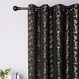 Taisier Home Gold Foil Print Linen Textured Curtains Geometric Dots Pattern Design Curtains for Nursery Toy Room Thermal Insulated Window Treatment 2 Panels 45' L,Black and Gold Curtain Print