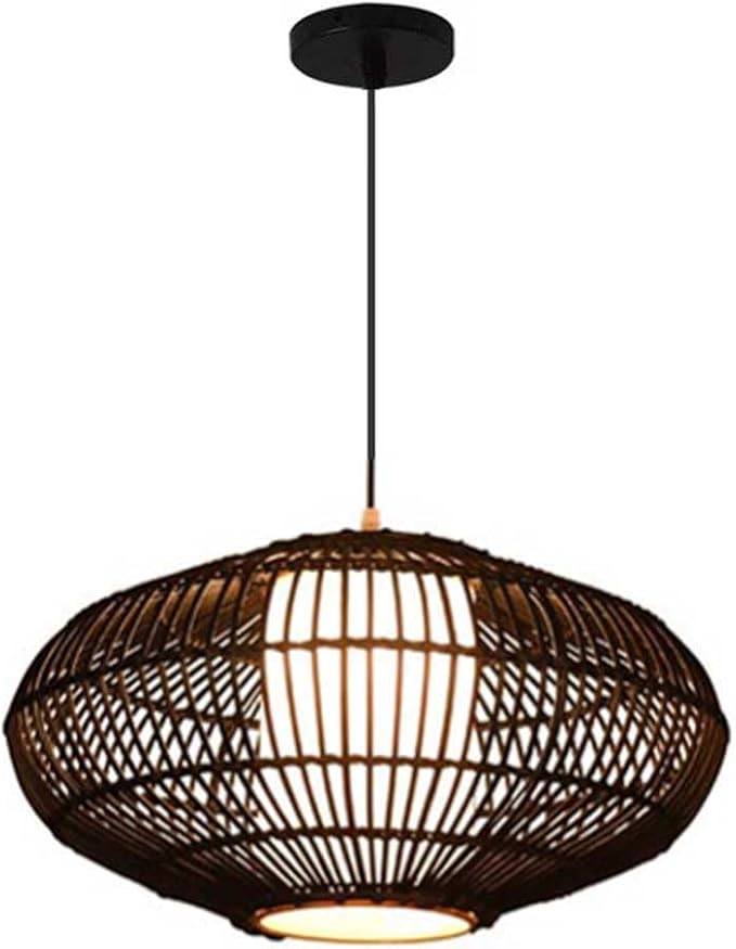 LQZCXMF Rotan Hanglamp Rieten Kroonluchter Voor Keukeneiland, Boerderij Bamboo Semi Flush Light 1 Bulb Beige Plafond Hanglamp Restaurant Eetkamer Verlichtingsarmaturen (Zonder Lamp)