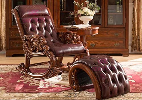 Image of Rocking Chair |Sheesham Wood Elegant Rocking Chair with Pillow and Matching Foot Stool and Pre assembeled(Brown)