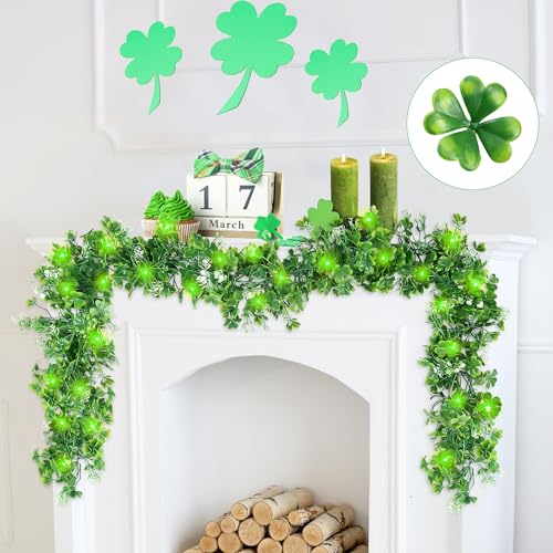 2 Pack St Patricks Day Garlands 11.5Ft Plastic Shamrock Clover Garlands Artificial Green Irish Garlands St Patricks Day Decorations for Home Irish Party Decoration