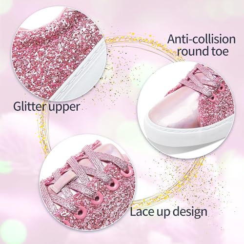 Image of AISFAES Glitter Sparkly Low Top Sequins Lace Up Tennis Shoes Comfort Bling Fashion Shiny Walking Shoes