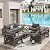 Amopatio Aluminum Patio Furniture Set, 8 Pieces Modern Metal Outdoor Furniture, Faux Wood Grain Finish Frame Patio Sofa Sets with 6" Cushion for Backyard, Dark Grey (Included Waterproof Covers)
