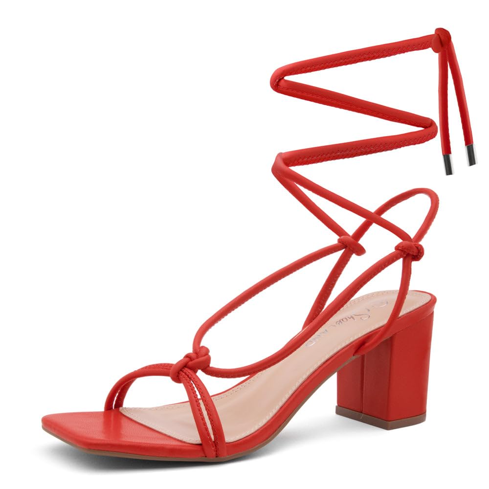 Shoe Land SL-Sweets Women's Lace-Up Chunky Low Heels, Strappy Ankle Wrap Tie-Up Block Short Heels – Semi-Casual Heeled Sandals for Prom Wedding and
