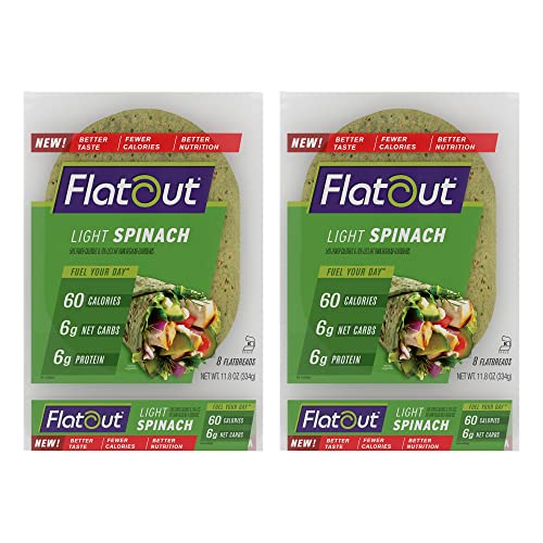 Flatout Flatbread, Light Spinach Wraps, Perfect For Use As Sandwich Bread, Pizza Crust, Tortillas, Wraps And More, 8 Flatbreads, 2 Pack #TOP17