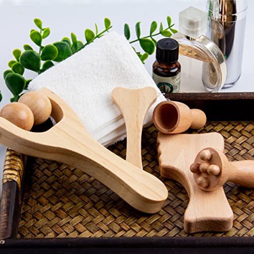 Allshow Wood Facial Therapy Kit, Wooden Face Massage Tool Set, Wooden Massage Cups, Lymphatic Drainage Tool, 5 Pcs Maderoterapia Kit #TOP5