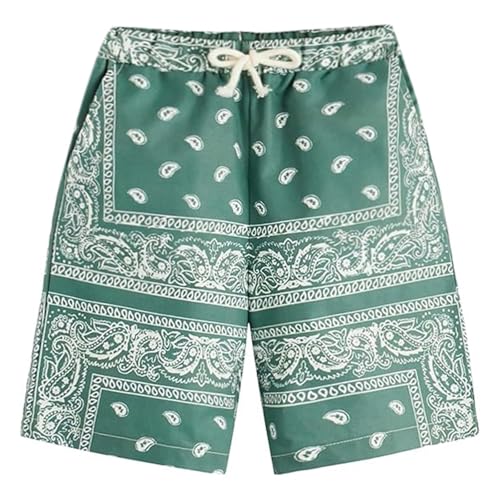Tobysper Bañador para hombre, diseño de cachemira, color bloque de color, bañador, verde oscuro, 3XL