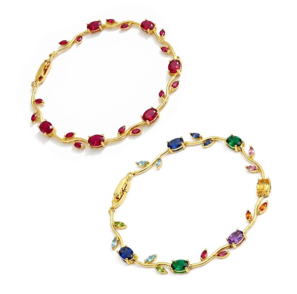 Tulip Bracelet for Women & Girls | Gold Plated Floral Bracelet with Pink Crystal Stones | Elegant Adjustable Chain Bracelet | Stylish Function Wear & Daily Wear Fashion Jewellery Accessory-image-44