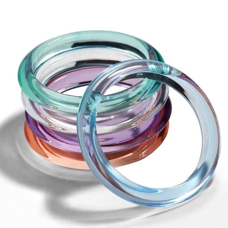 GIGB PBDK Chunky Transparent Colorful Acrylic Bracelet,Wide Thick Square Round Bangle,Resin Simple Blue Gradient Neon Statement Bracelet For Wome (Blue