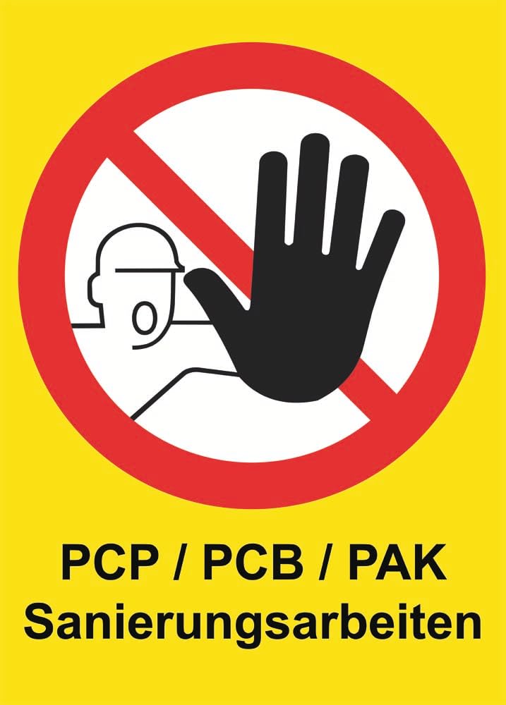 Señal de advertencia PCP PCB PAK 70 x 50 cm "PCP/PCB/PAK Sanierungsarbeiten" Premium en Aluverbundplatte 3 mm