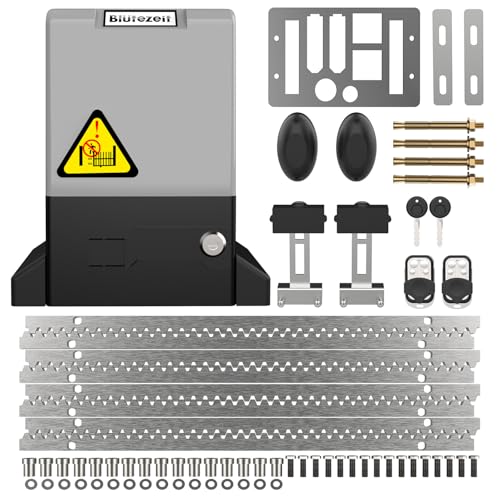 Blütezeit 1800lb Automatic Sliding Gate Opener Rack Drive 370W with 2 Remote Controls & IR Sensor, Electric Rolling Driveway Slide Gate Motor, Complete Security Operator Kit for Gates up to 40ft