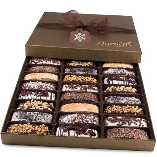 Barnetts Holiday Chocolate 24 Biscotti Gift Baskets, Gourmet Cookie Gifts Box for Him and Her Food Basket Delivery, Candy Ideas for Dad, Husband, Brother, Son, Father, Grandfather, Wife, Mother Grandmother