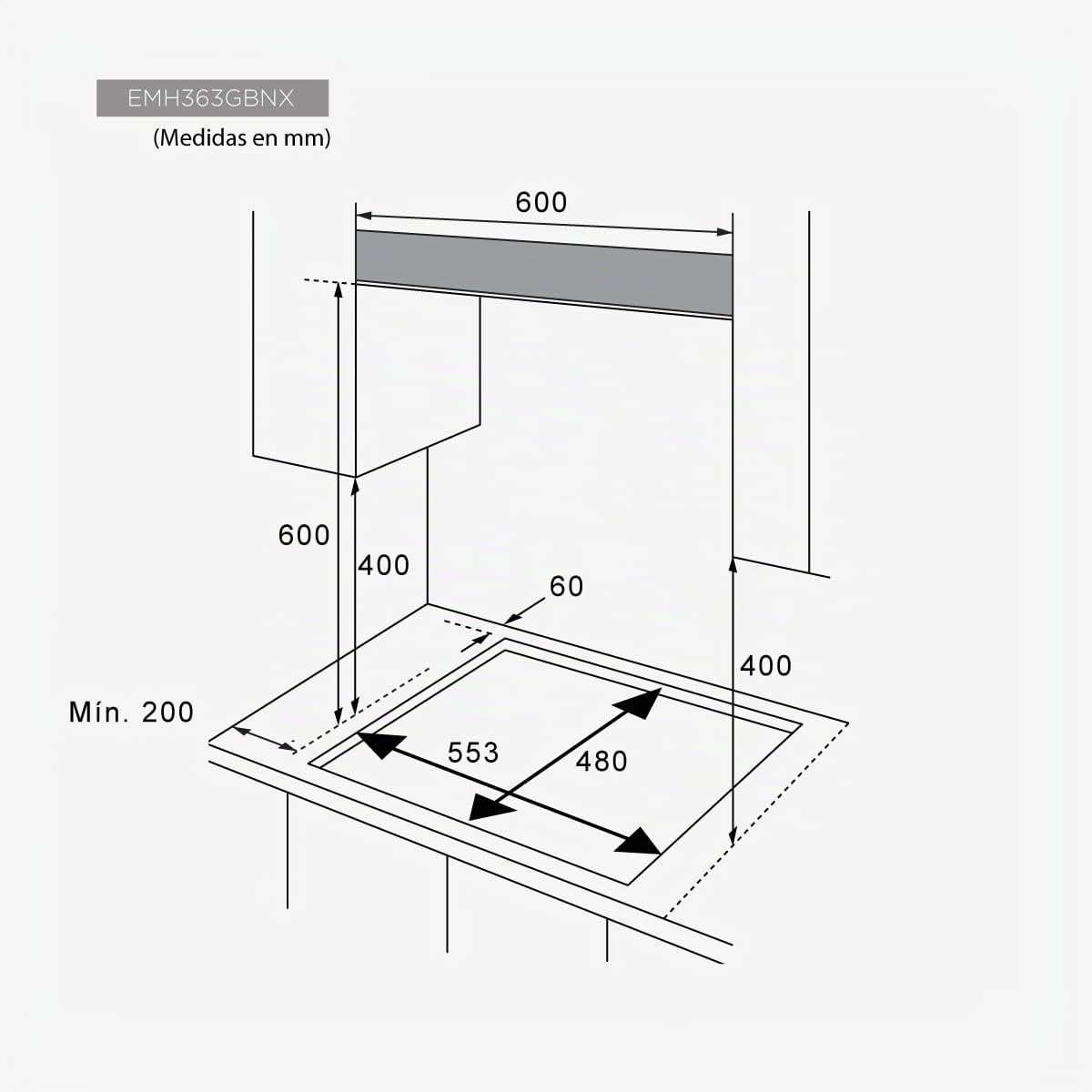 EAS ELECTRIC SMART TECHNOLOGY | EMH363GBNX | Encimera de gas | Color Inox | 60 cm | 3 fuegos | Gas butano y gas natural | Autoencendido | Fuego de triple llama