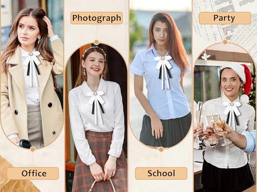 Image of LJBFNN Womens Bow Tie, Clip on Bow Ties Pre Tied Bowtie for Women Girls Ribbon Rhinestone Bow Tie for Shirt Uniform Wedding