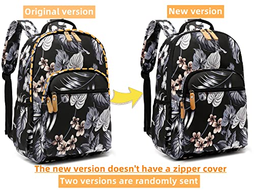 Image of Leaper Water-resistant Floral Laptop Backpack Travel Bag Bookbags Satchel (Leaves-Black)